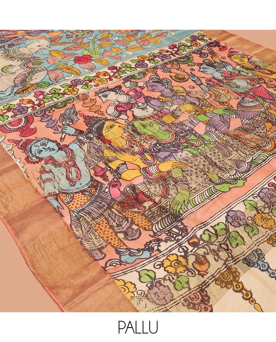 Blue Tussar Kalamkari Saree
