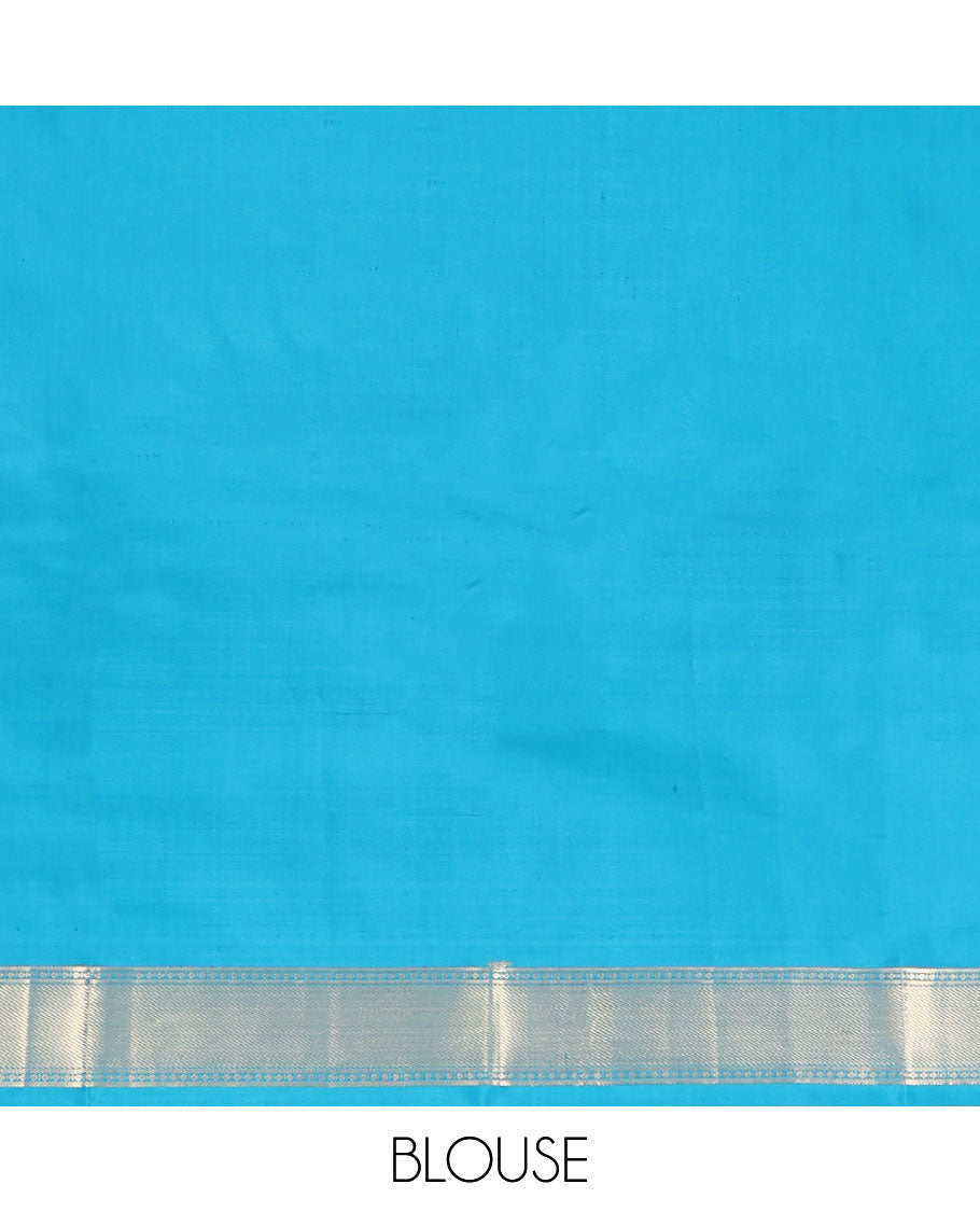 Blue Plain Vasundhara Silk Saree, Highlighted by Zari Border of Iruthalai Pakshi and Traditional Designs, Grand Jaal-Patterned Pallu, and Paired with a Matching Blouse