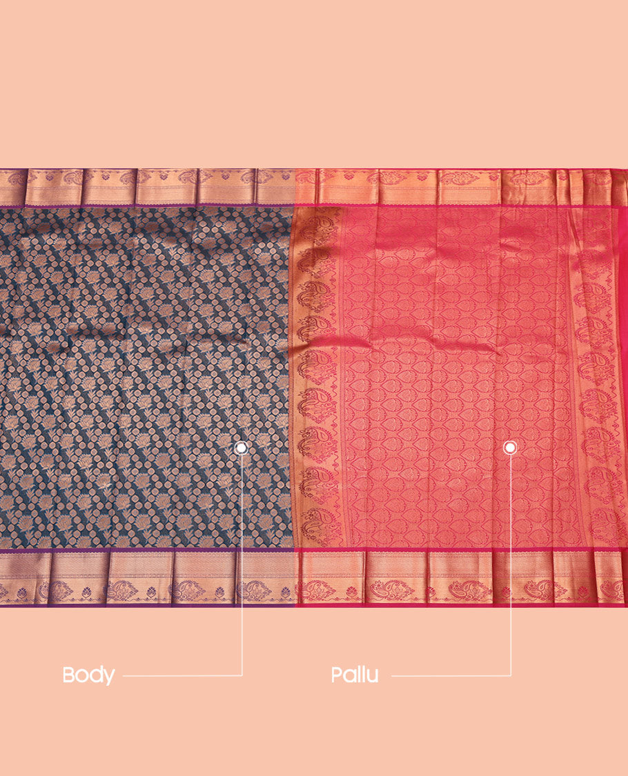 Blue Budget Silk Saree, Beautified with Jacquard, Complemented by Contrast Traditional Zari Border, Grand Pallu, and a Contrast Blouse