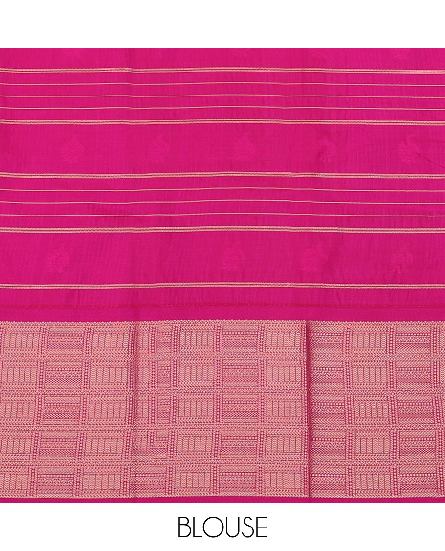 Blue Art Silk Pavadai Material Set Featuring a Zari Butta Enclosed Checked Skirt, Complemented by a Contrast Checked Zari Woven Border, and Paired with a Contrast Blouse