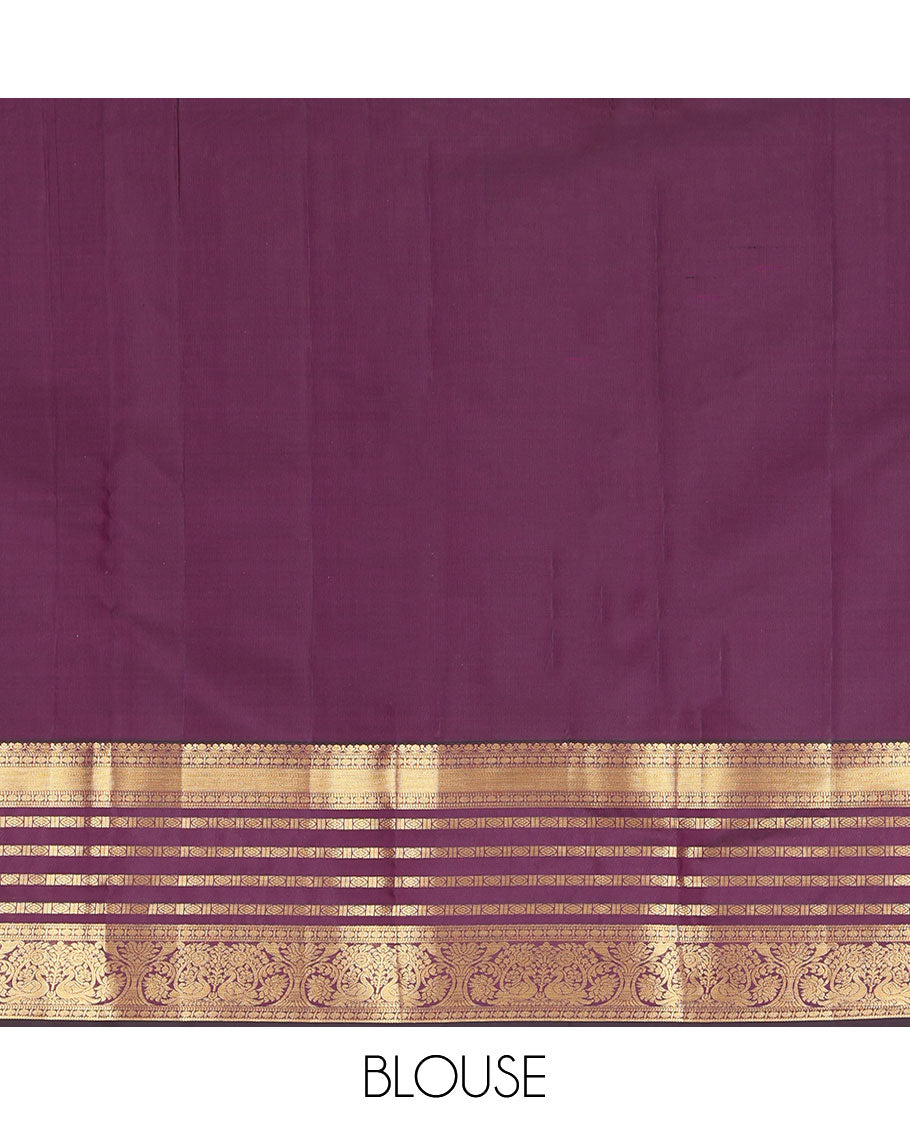 Green Vasundhara Lite Silk Mix Saree, Sparsely Woven with Zari Butats, a Contrast Border of Muthu, Rudraksham, and Mayil Designs, Grand Pallu, and a Contrast Blouse