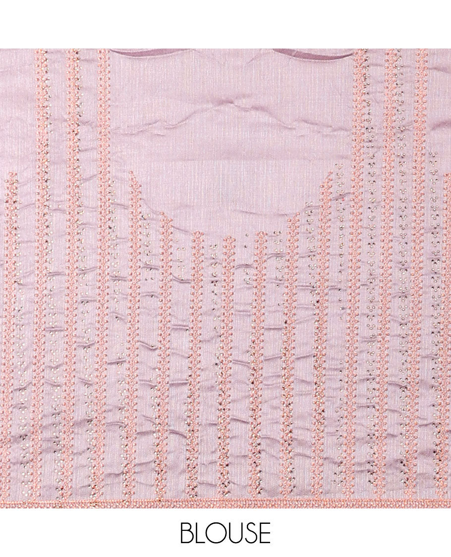 Mauve thread embroidery half saree with self border, thread embroidery blouse & floral embroidery scallop border dhavani