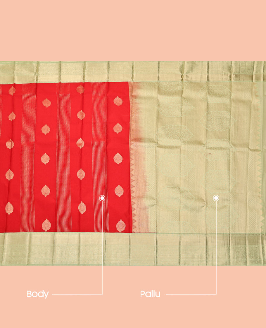 Orange Budget Silk Saree, Finely Crafted with Zari Buttas and Stripes, Complemented by a Contrast Traditional Zari Border, Grand Pallu, and a Contrast Blouse
