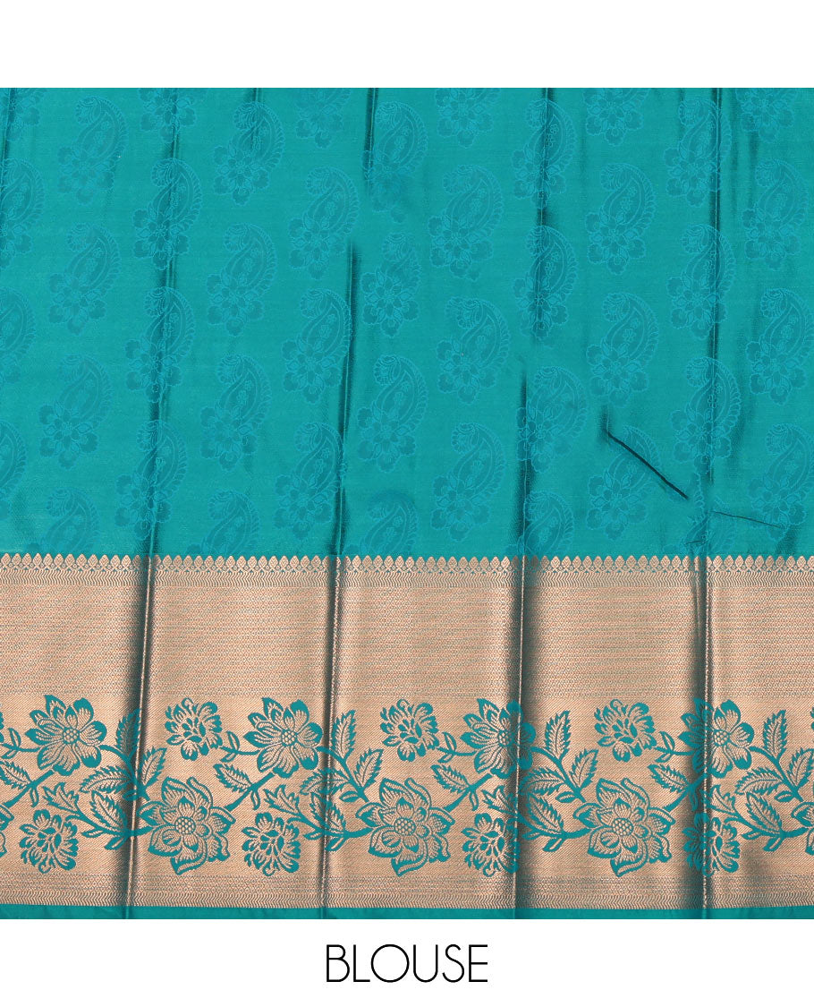 Grey Budget Silk Saree, Accentuated with a Jacquard Design, Complemented by a Contrast Floral Creeper Zari Border, Grand Pallu, and Contrast Blouse