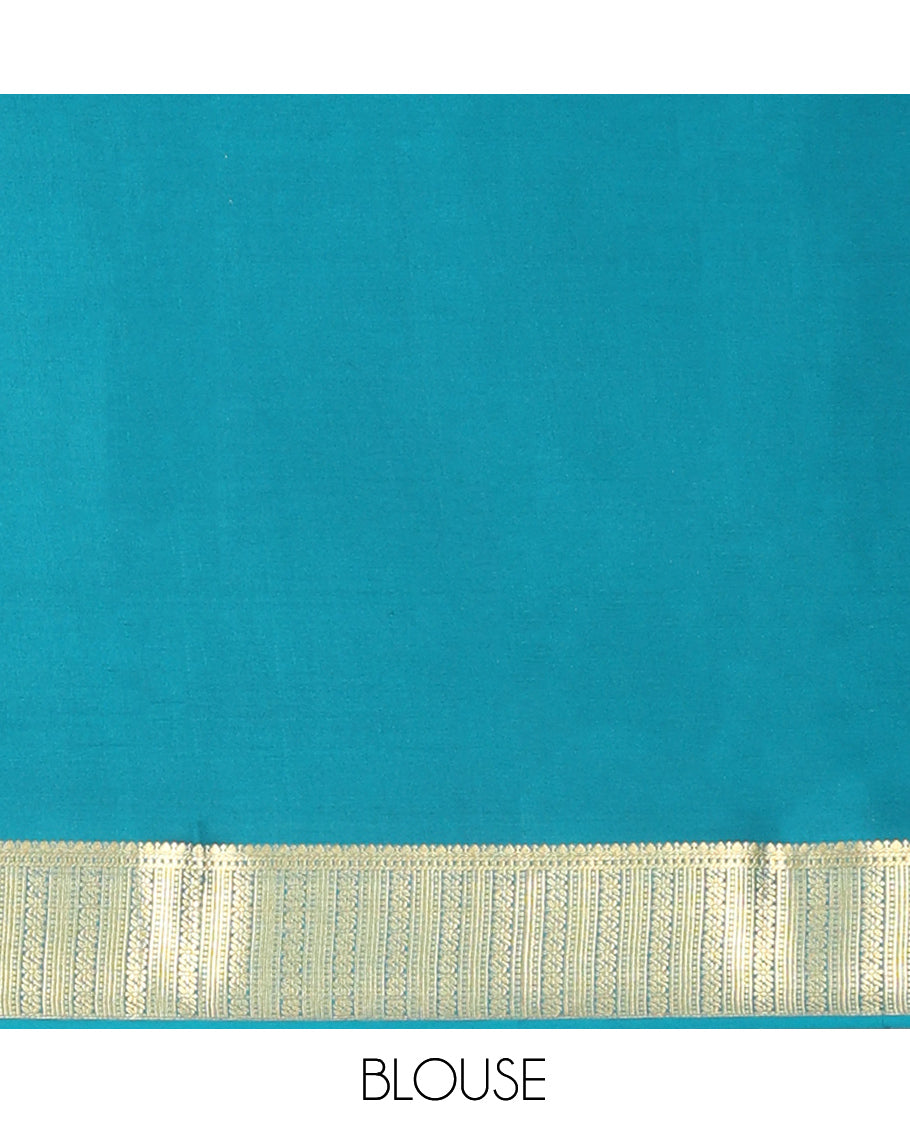 Orange Plain Mysore Silk Saree, Complemented by a Contrast Traditional Zari Border, Zari Design Pallu, and a Contrast Blouse