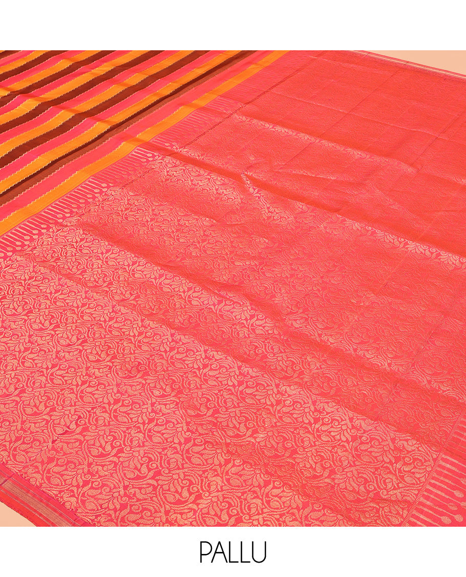 Multi-color Mayuri Soft Silk Saree, Elevated with Rangat-Style Stripes and Neli Stripes On Its Body, Subtle Zari Border, Floral Jaal Pallu, and Paired with a Matching Blouse