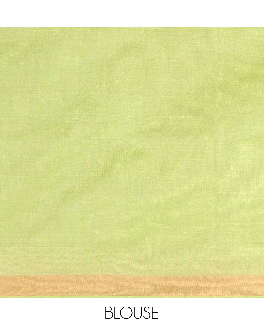 Parrot Green Sparsely Textured Tussar Silk Saree, a Subtle Piping Border, a Self-Pallu, and a Matching Blouse