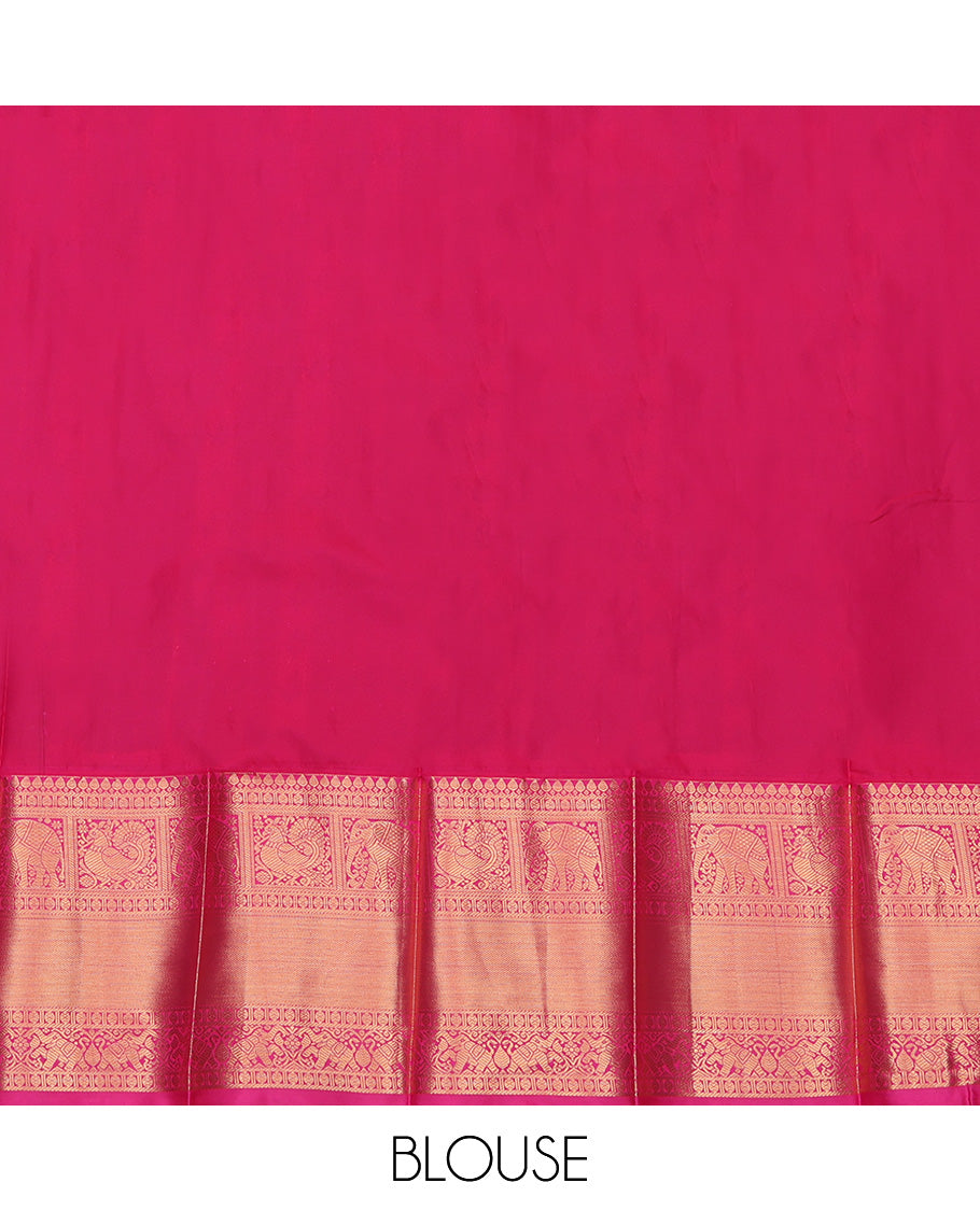 Green Budget Silk Saree, Finely Detailed with Zari Buttas and Stripes All Over Its Body, Complemented by Contrast Traditional Zari Designs Woven Border, Grand Pallu and Paired with a Contrast Blouse