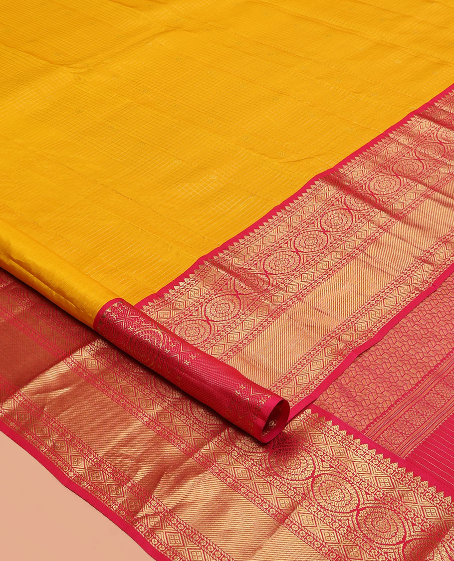 Yellow Zari Checked Vasundhara Lite Silk Mix Saree, a Contrast Chakram Zari Border, Contrast Blouse