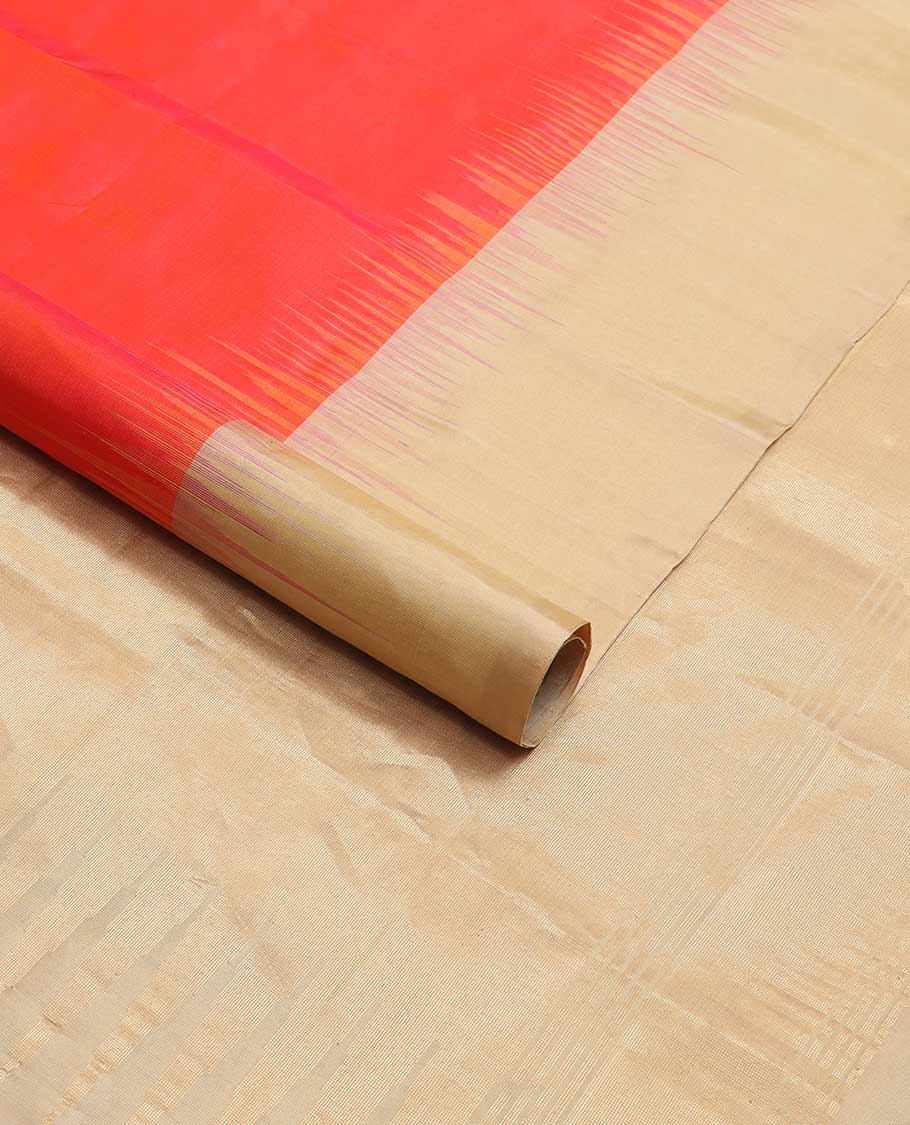 Red mayuri soft silk saree with contrast temple border & bhavanji design pallu