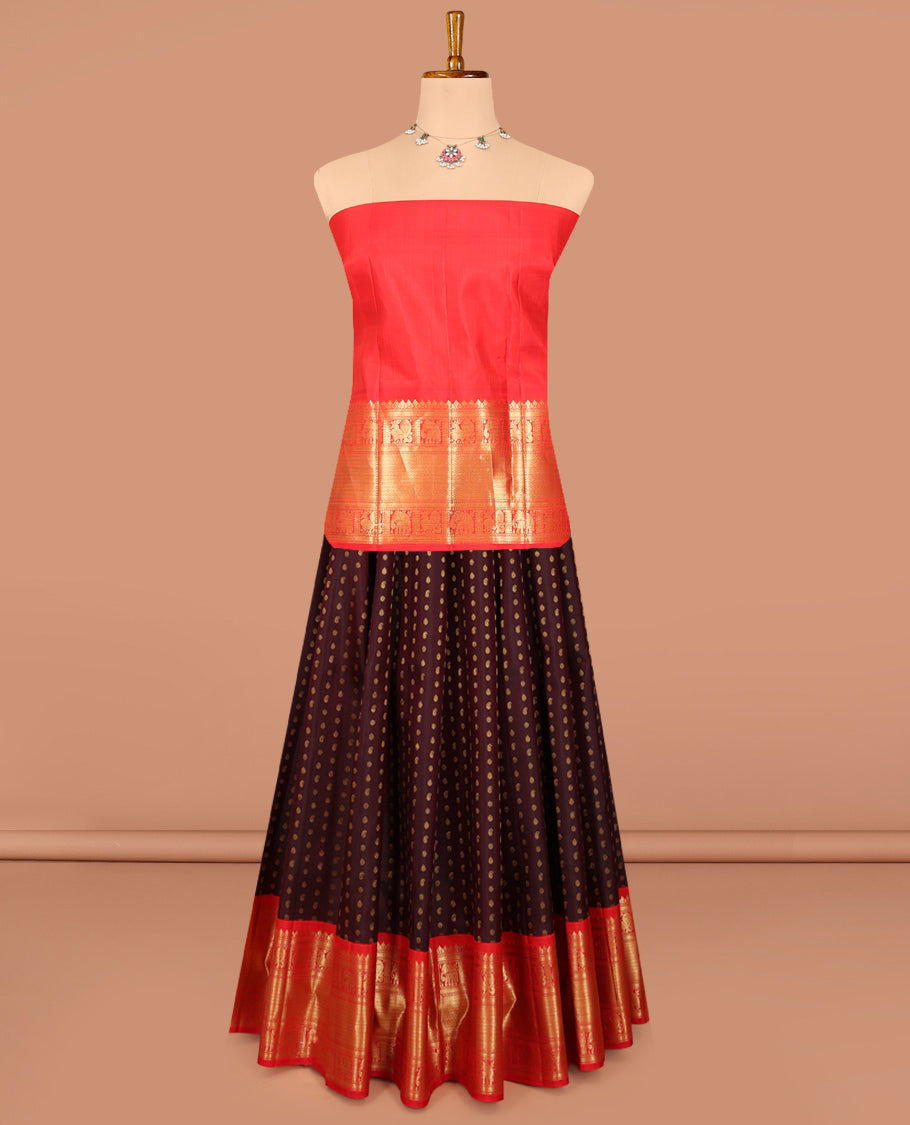 Brown Pure Silk Half Saree