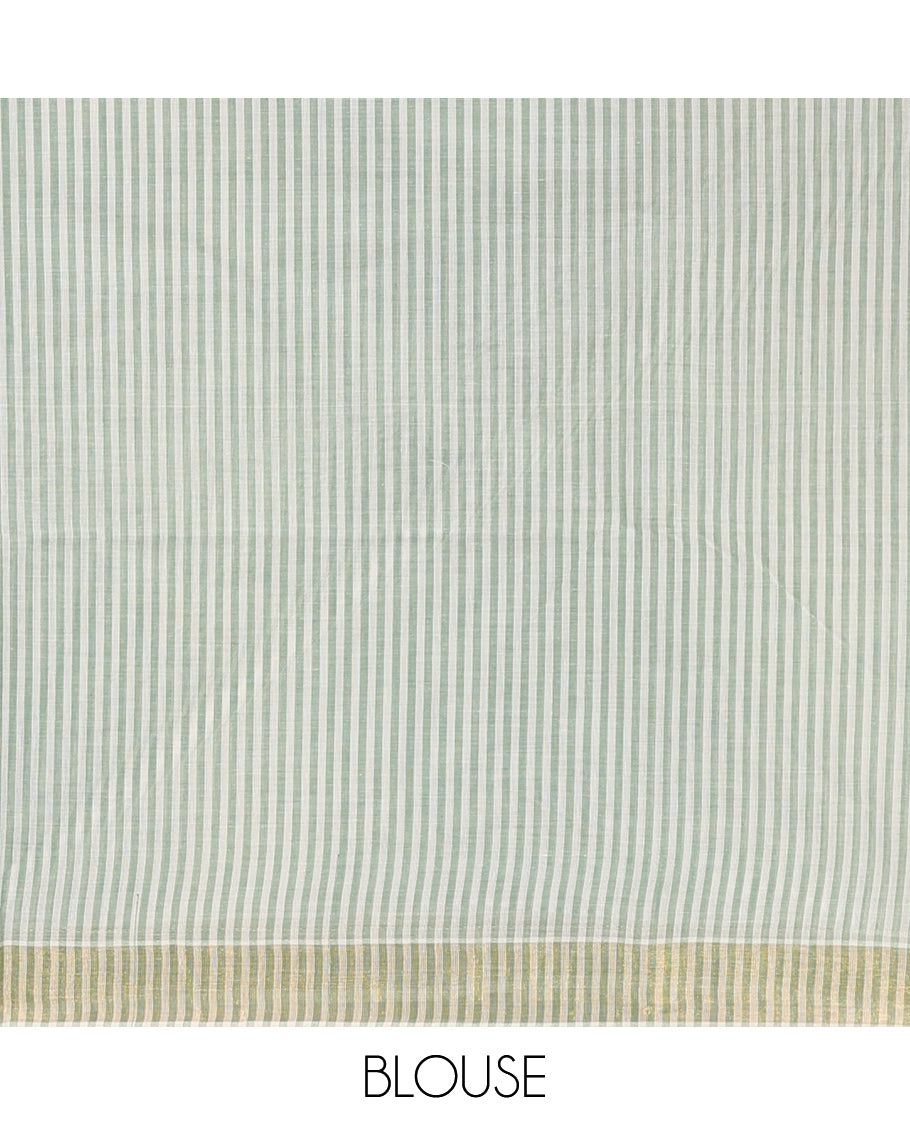 Cream-Green Jute Cotton Saree