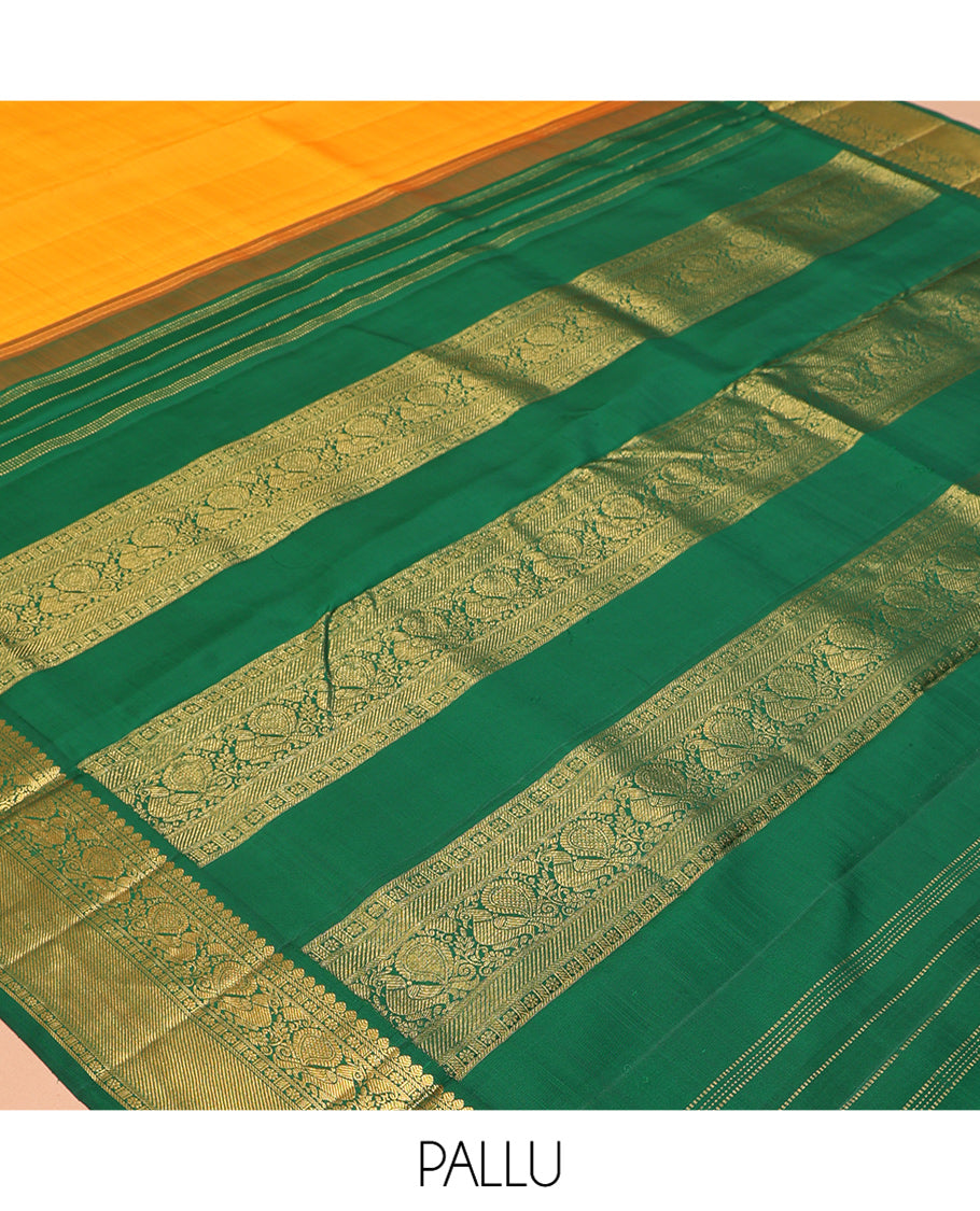 Yellow Plain Nine-Yard Pure Silk Saree