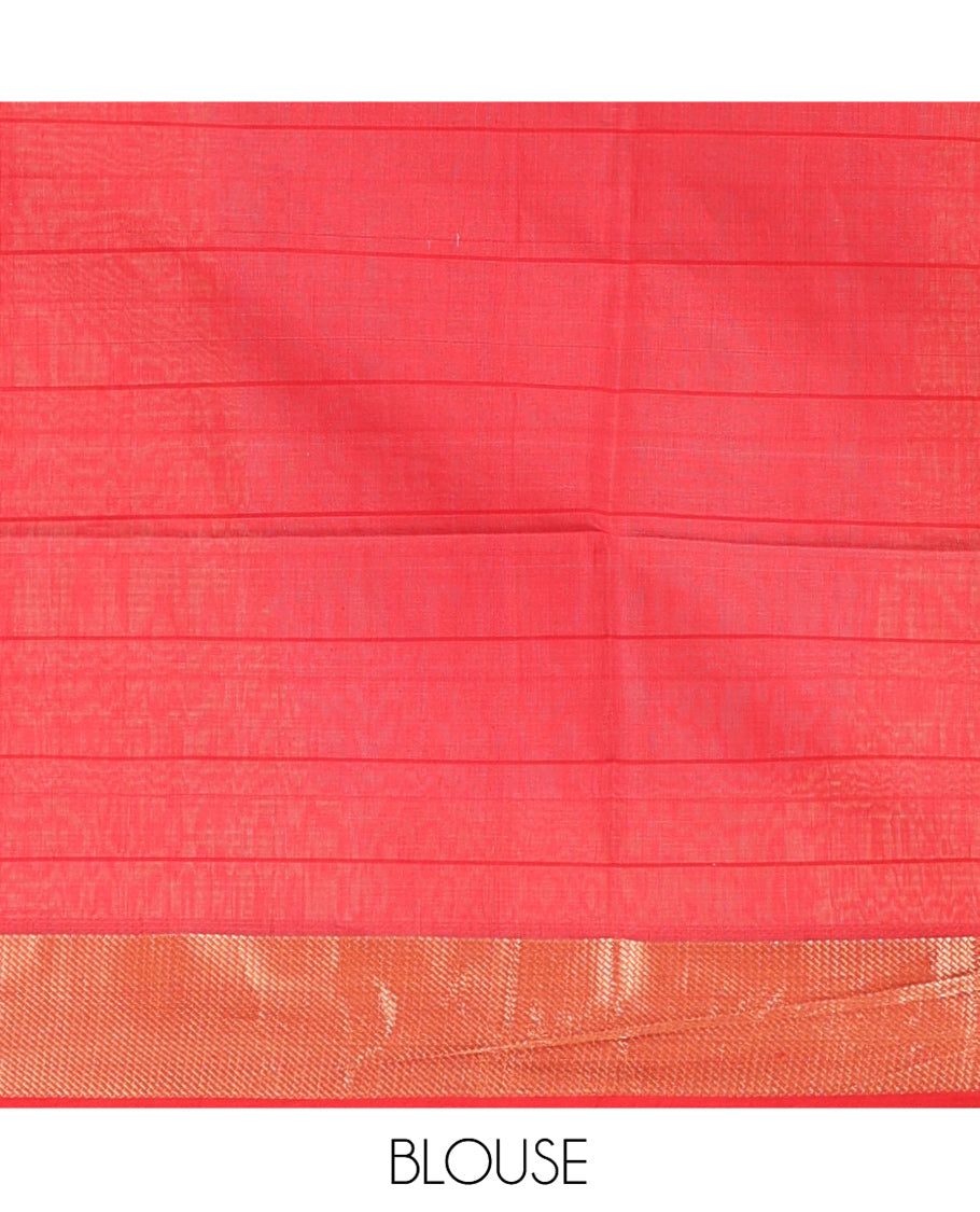 Cream Checked Maheshwari Cotton Saree, Complemented by a Contrast Zari Textured Border, Gleaming Pallu, and Paired with a Contrast Blouse