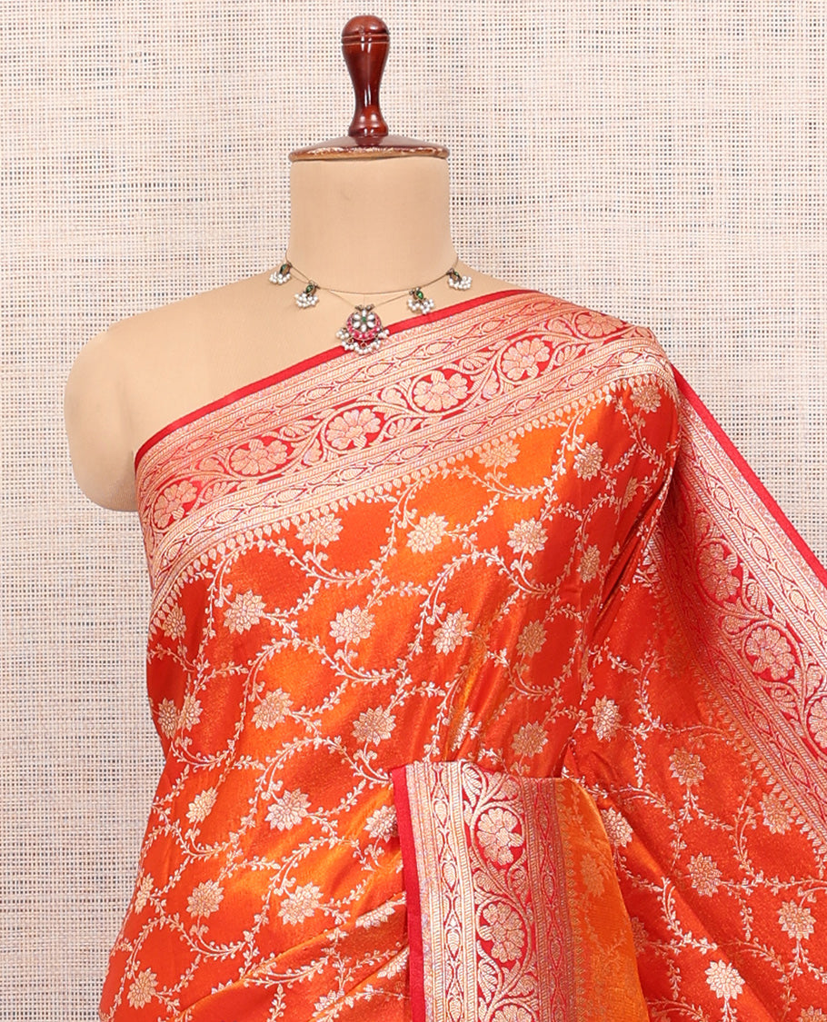 Orange Semi-Banaras Nylon Saree