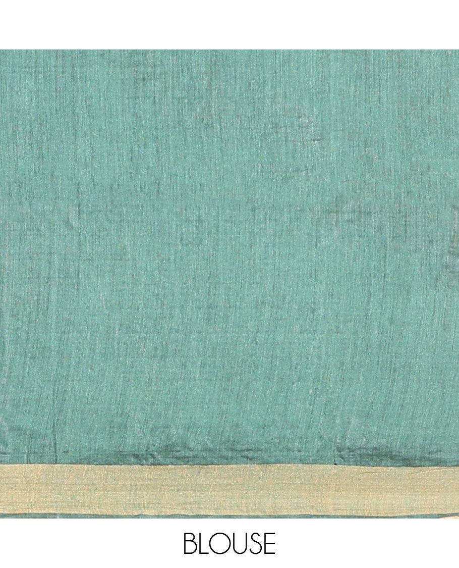 Green Tussar Silk Saree, Crafted with Checks, a Subtle Border, a Self-Pallu, and a Matching Blouse