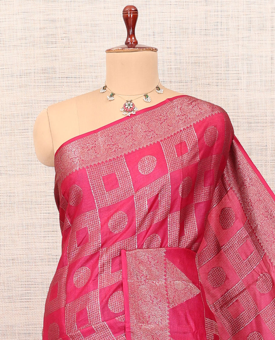 Pink Tussar Silk Saree