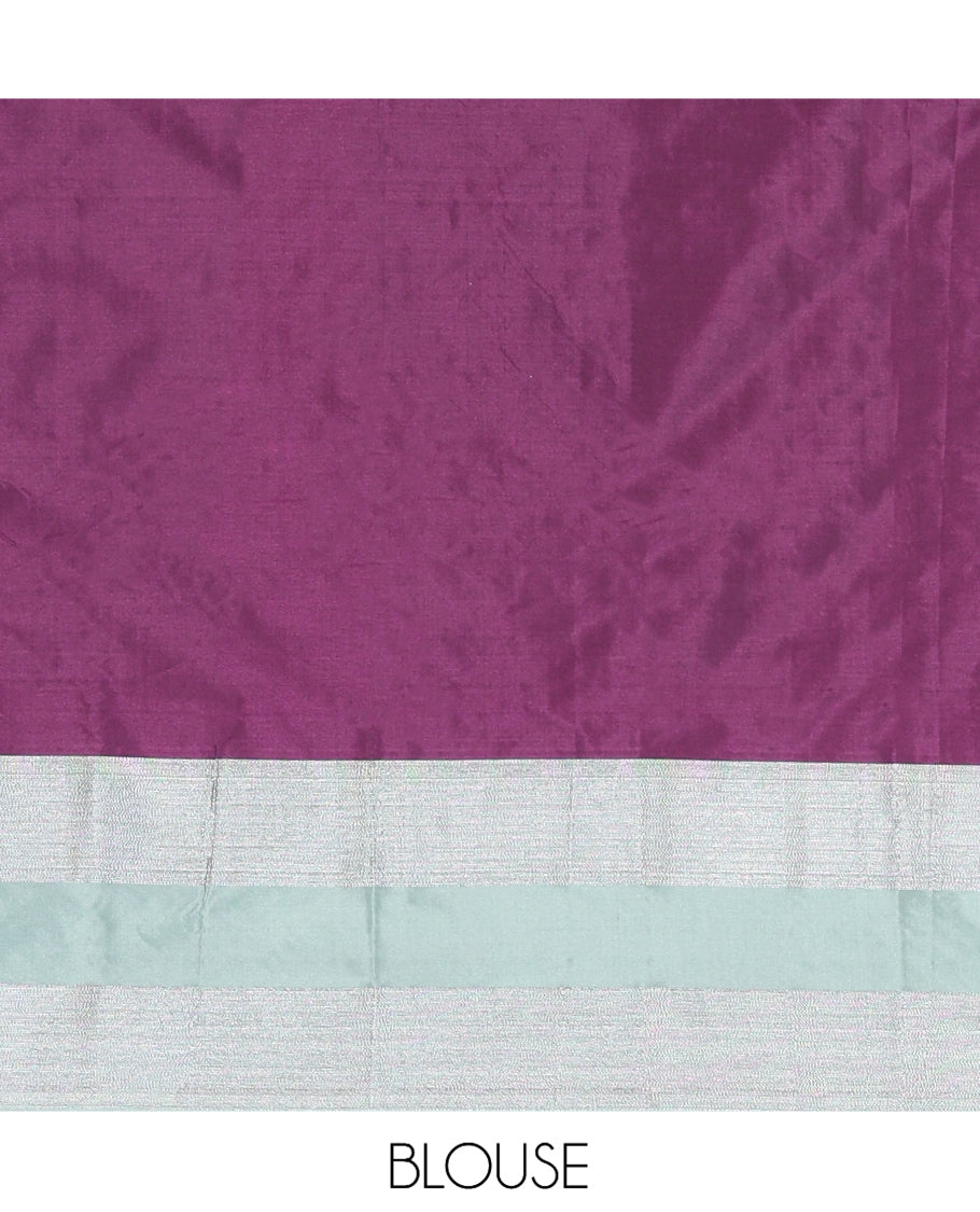 Purple Checked Semi-Soft Silk Saree, Complemented by a Contrast Striped Border, Checked Self-Pallu, and a Matching Blouse