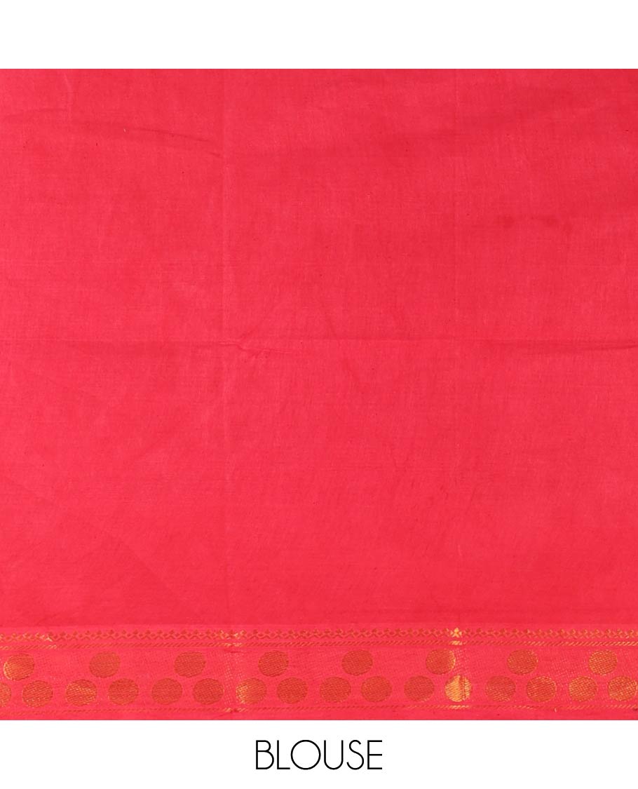 Maroon full-plain sungudi cotton saree, contrast zari round motif big border, lining seer pallu & plain pink blouse