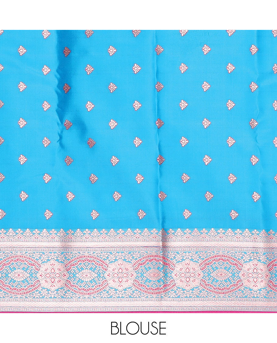 Purple floral jacquard design butter silk saree with contrast intricate zari design border & floral design pallu