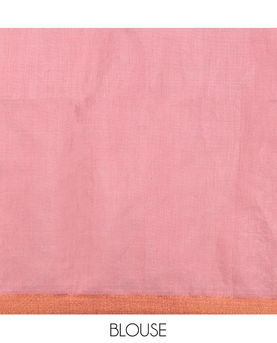 Onion Pink Khadi Cotton Saree, Adorned with Stripes, a Subtle Border, Striped Pallu, and Plain Blouse
