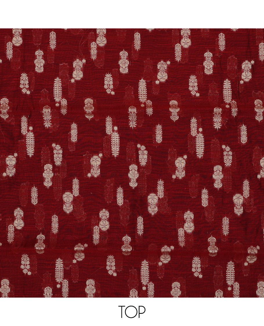 Red chududhar material set , floral motifs top, Green plain bottom & floral vine zari design dupatta