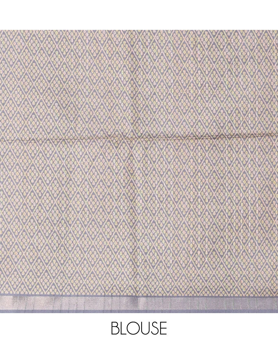 Rust stripes & thread buttas Kathan silk saree, contrast chakram motif border, jaal print pallu & contrast jaal print blouse