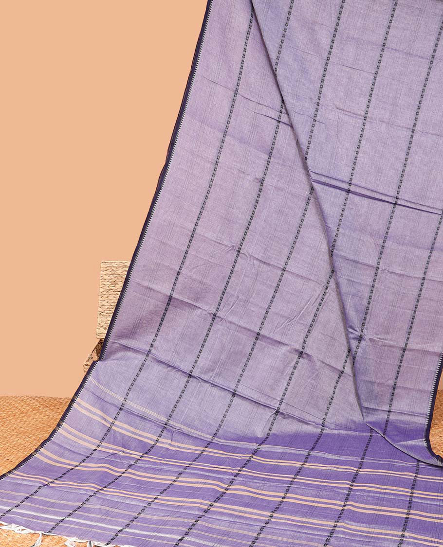 Lavender striped Narayanapet cotton sareewith self temple border & striped pallu