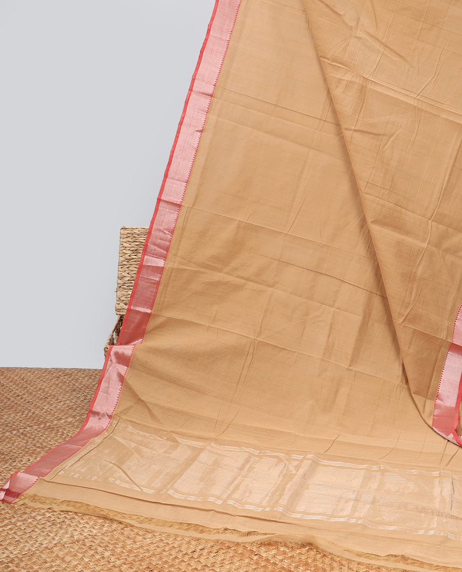 Light brown striped mangalagiri cotton saree contrast temple border & striped pallu