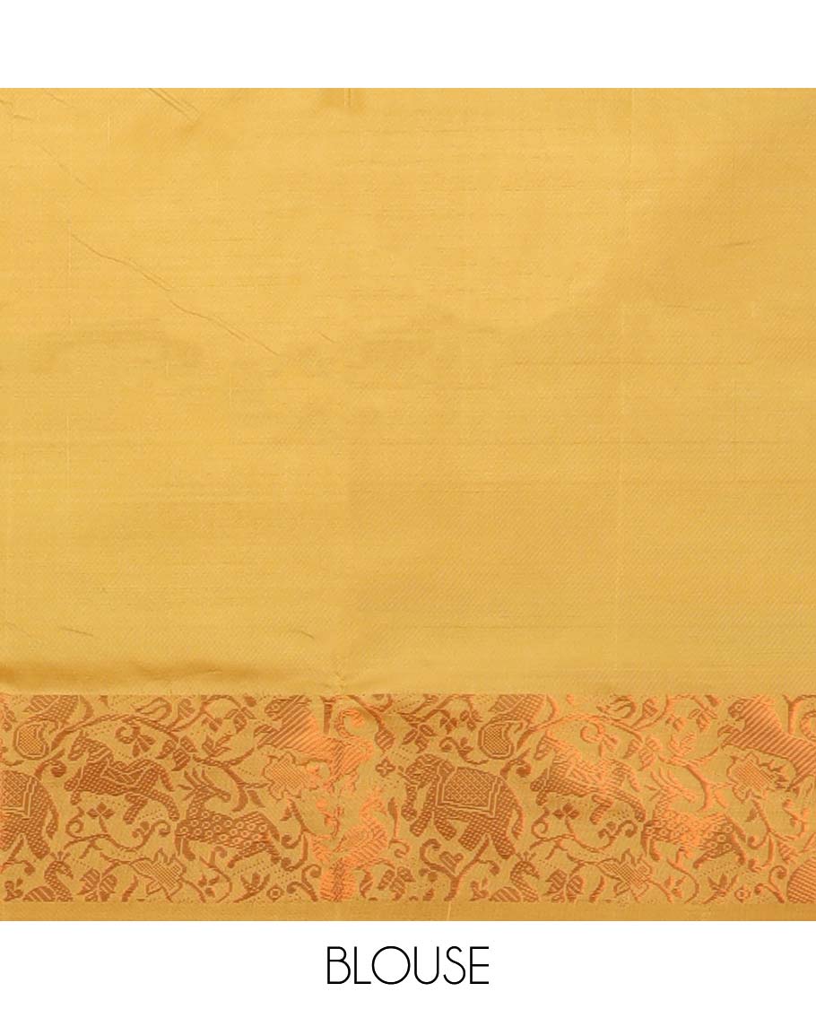 Green floral motifs banana pith saree with contrast zari border & striped zari with floral motifs pallu