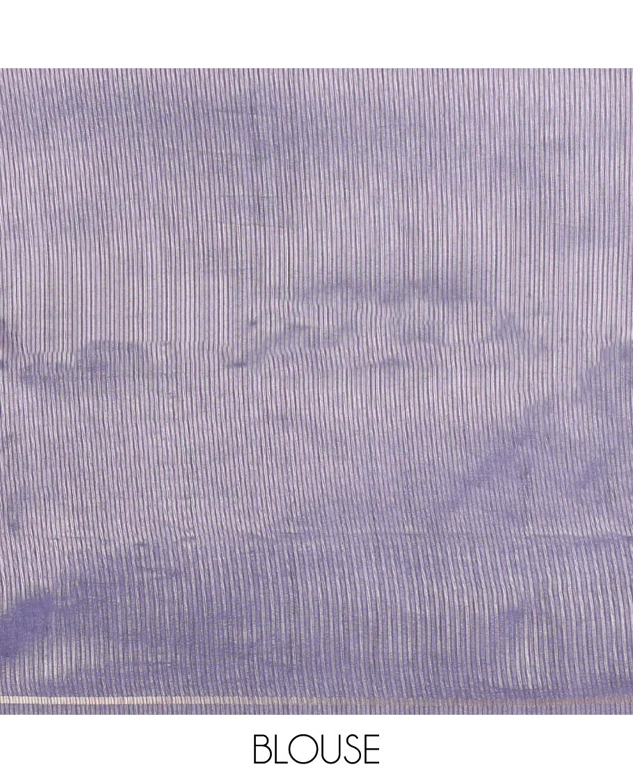 Blue Striped Semi-Tussar Silk Saree, Adorned with Vertical Zari Stripes on Its Body, Subtle Zari Border, a Subtle Pallu, and Paired with a Contrast Striped Blouse