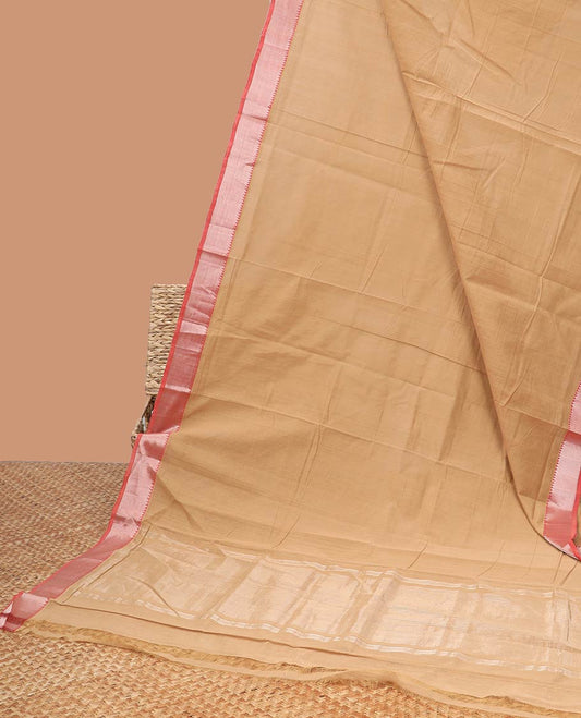 Light brown striped mangalagiri cotton saree contrast temple border & striped pallu