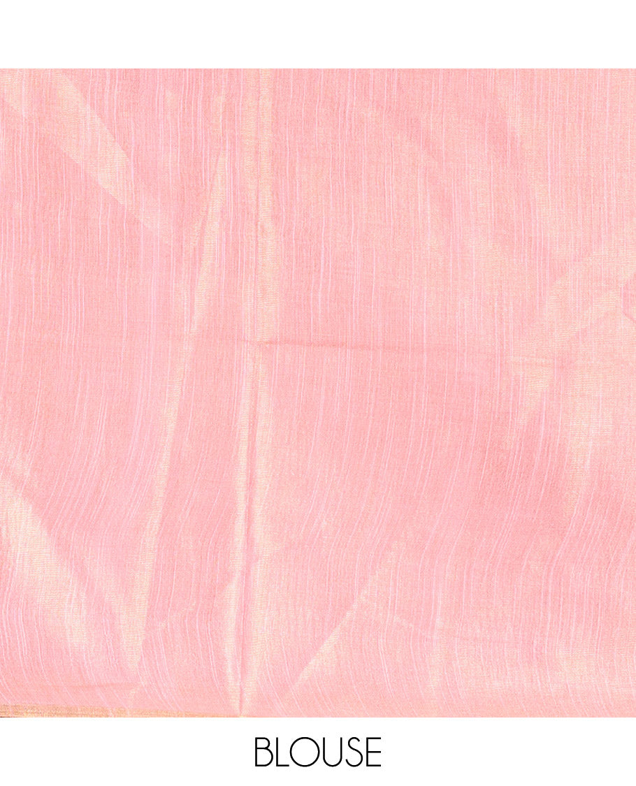 Parrot Green Bhagalpur Cotton Saree, Adorned with Buttas, Complemented by a Contrast Border, Pallu, and a Contrast Blouse