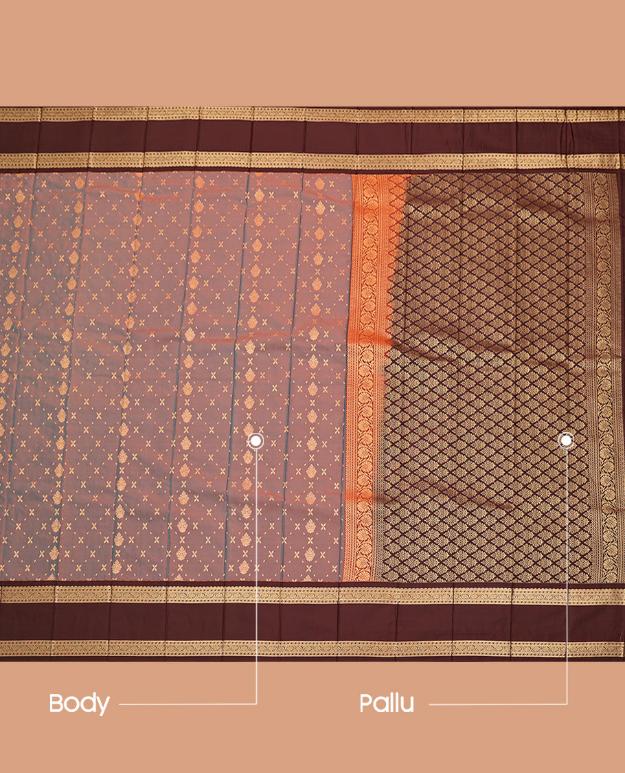 Blue Dual-Toned Budget Silk Saree, Enriched with Zari Buttas All Over Its Body, Complemented by Contrast Rettai Pettu Border of Traditional Zari Designs, Grand Jaal Pallu, and Paired with a Contrast Blouse