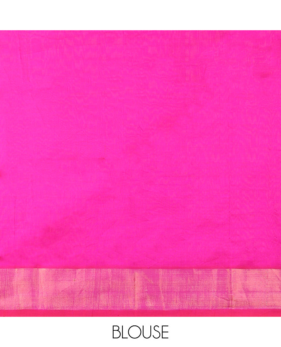 Green checked kuppadam cotton saree with buttas, striped border & contrast pallu of stripes
