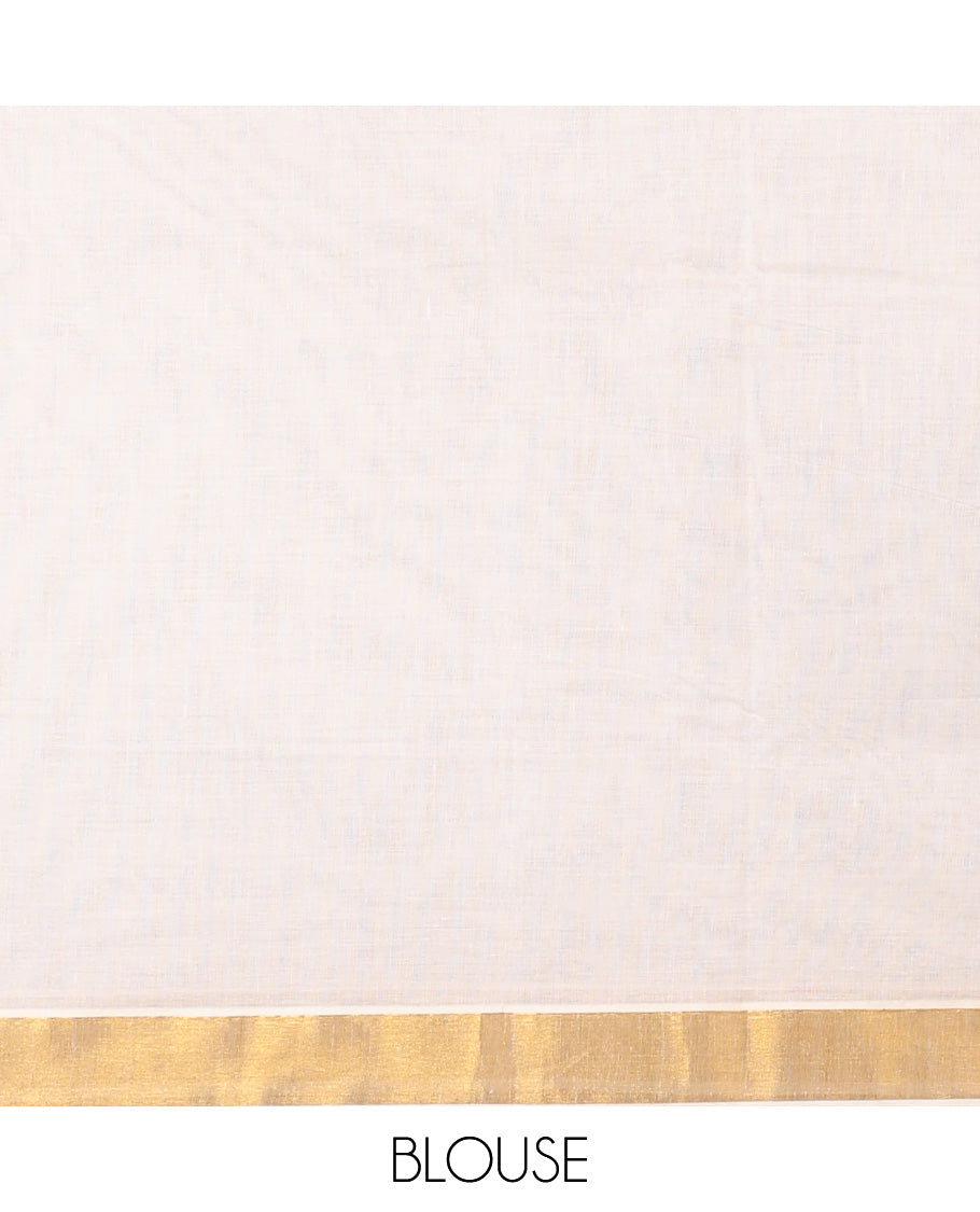 Cream kerala saree, zari border & pallu of peacock zari designs