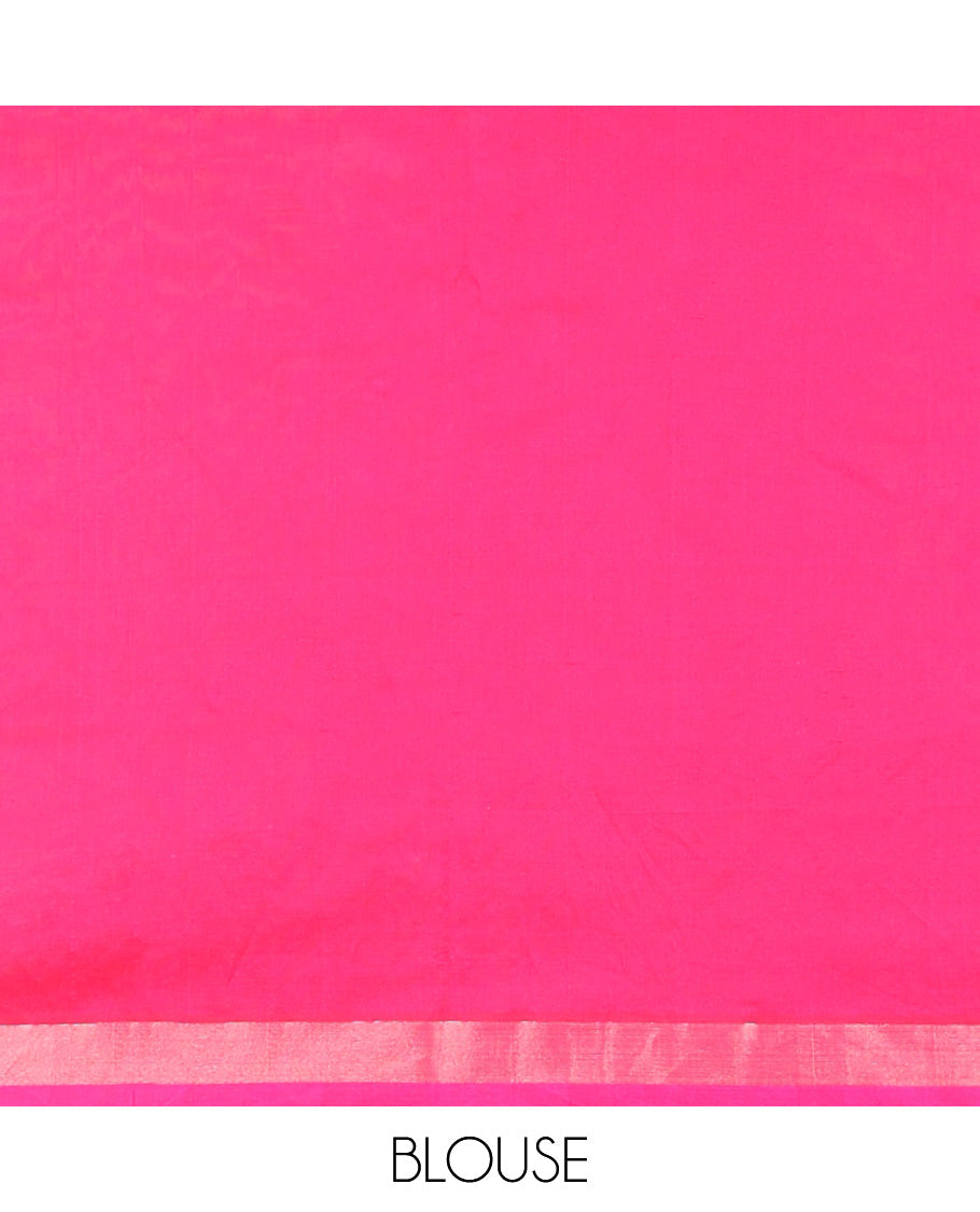 Green kupadam cotton saree with buttas, plain border & contrast pallu of intricate zari designs