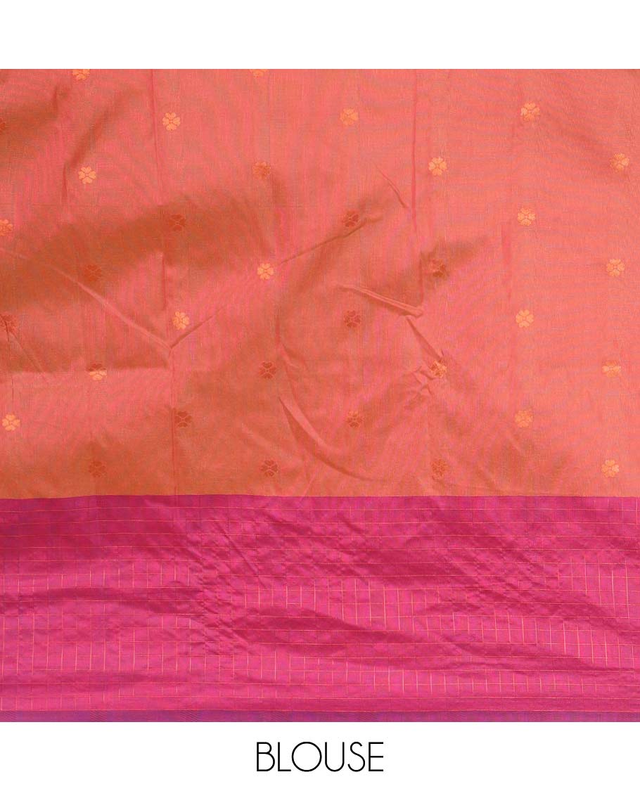 Pink zari mango butta design soft silk saree with lotus flower design border & rich weaving pallu along with butta design blouse
