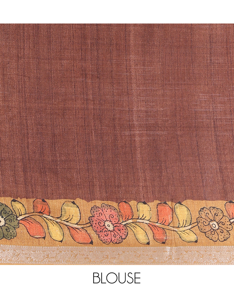 Maroon Kalamkari Printed Fancy Tussar Saree