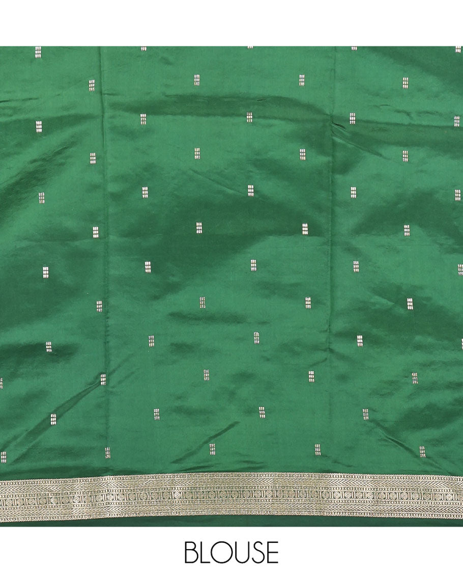 Yellow Dupion Silk Saree, Enriched with Zari Stripes, Highlighted by a Traditional Zari Design Border, Contrast Pallu of Geometric Design, and a Contrast Blouse