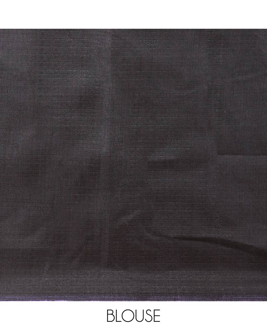 Black with purple geometrical design khadhi cotton saree with self border & solder pallu along with plain blouse