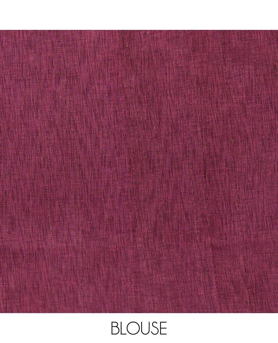 Borderless violet shibori-printed jute tussar silk saree, contrast shibori-printed pallu & contrast blouse