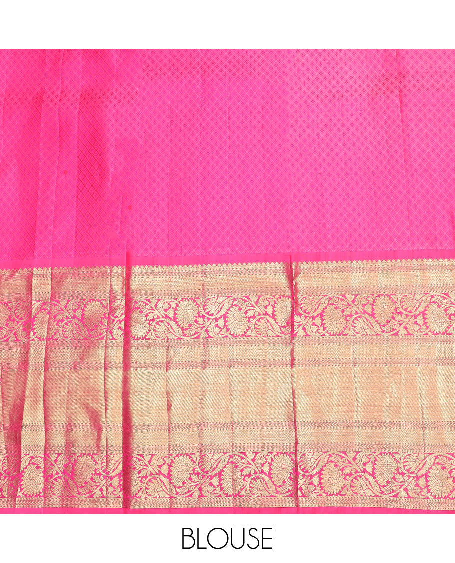 Yellow floral vine design silk half saree with contrast border of thilakam mokku, muthu, kathir, kuyil kann, kodi visiry design, zari design blouse & floral design dhavani