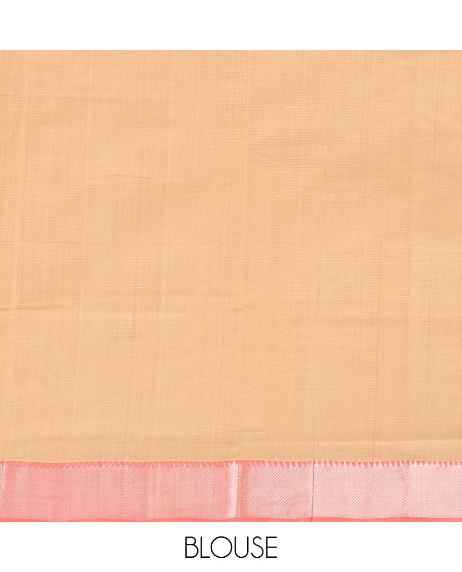 Light brown striped mangalagiri cotton saree contrast temple border & striped pallu
