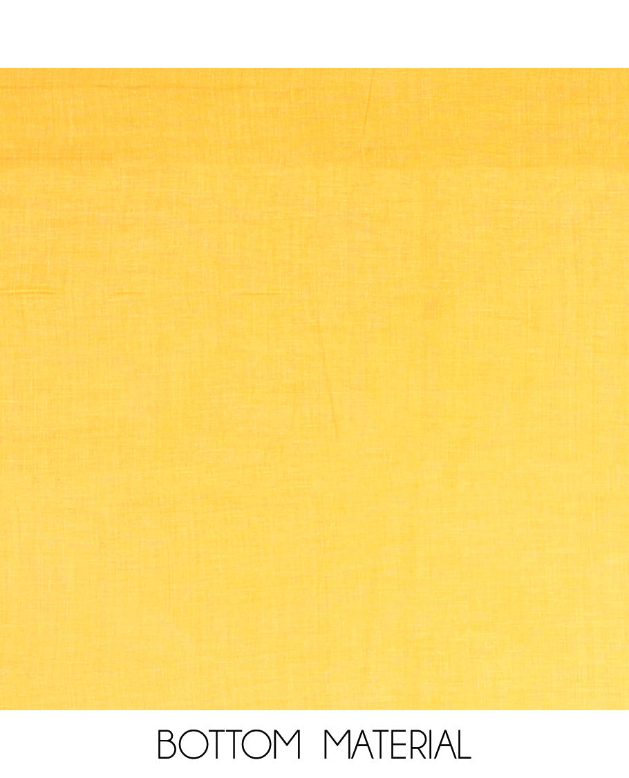 Cream with yellow chudidhar material pure cotton batik print top with cotton pants & double side hand print dupatta