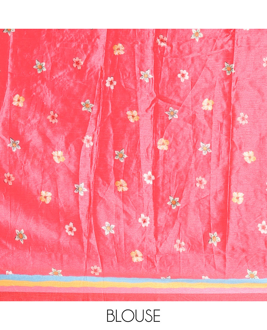 Cream floral printed, mirror work masakali saree with printed, mirror work border & printed pallu along with plain blouse