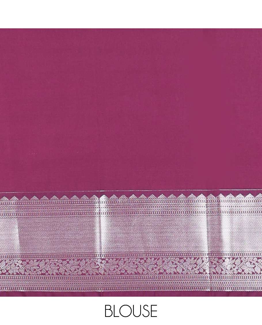 Baby pink checked, floral design gift saree with contrast zari design border & intricate zari design pallu