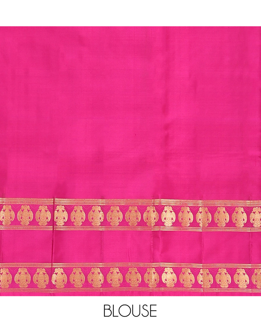 Purple Vasundhara Silk Saree, Woven with Iruthalai Pakshi Buttas, a Contrast Rettai Pettu Border of Iruthalai Pakshi Designs, Grand Pallu, and a Contrast Blouse