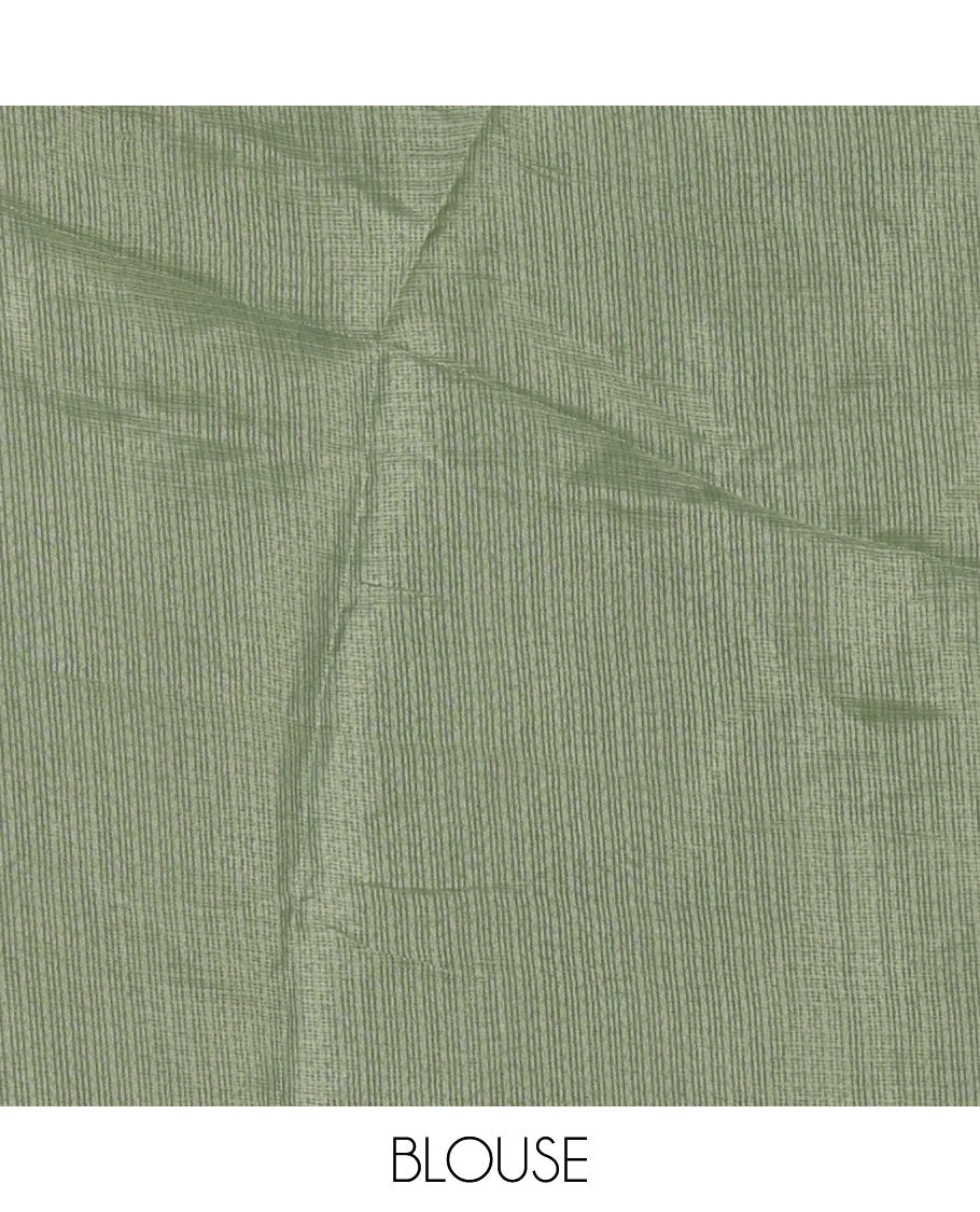 Parrot green plain & chikankari embroidered kota check saree, lace border, embroidered self-pallu & plain blouse