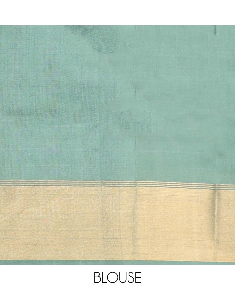 Blue geometric motifs upadda silk saree with contrast zari border & geometric zari design pallu